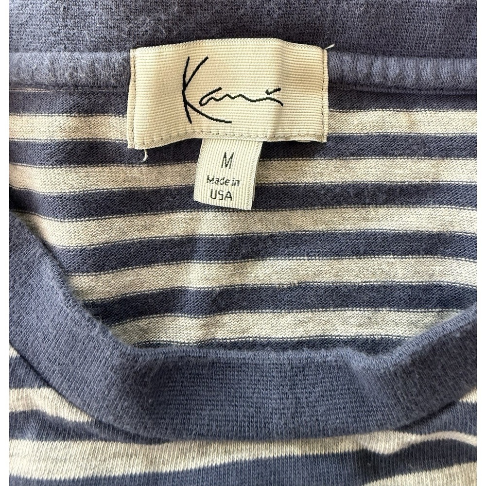 Karl Kani Y2K Striped Logo T Shirt Mens M Blue Cream Cotton Streetwear Graphic - Picture 10 of 10